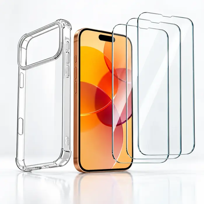 Capinha transparente e 3 películas de vidro